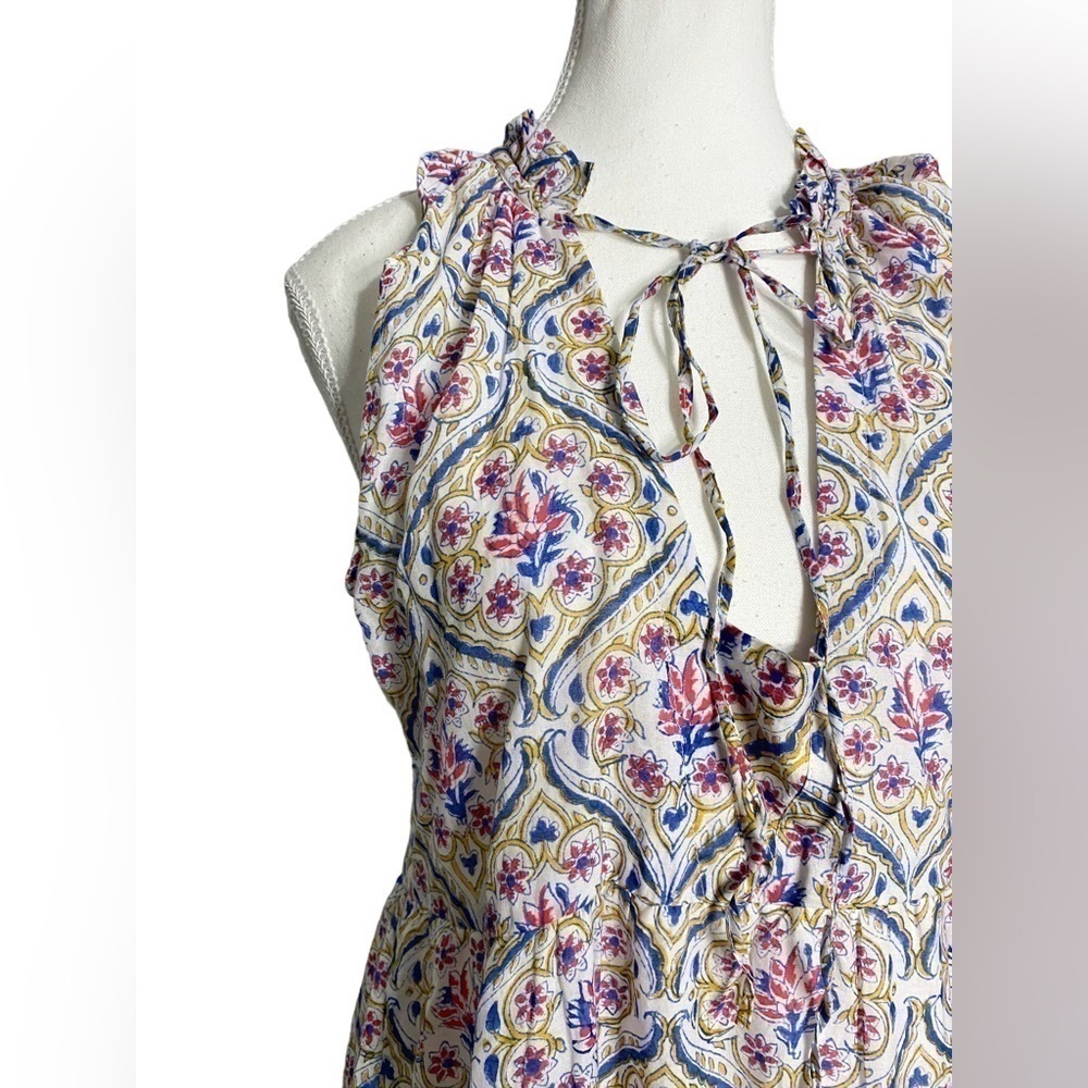 IBIZA VINTAGE FLORAL MOSAIC SLEEVELESS BOHO TIERED MAXI DRESS - Picture 2 of 13